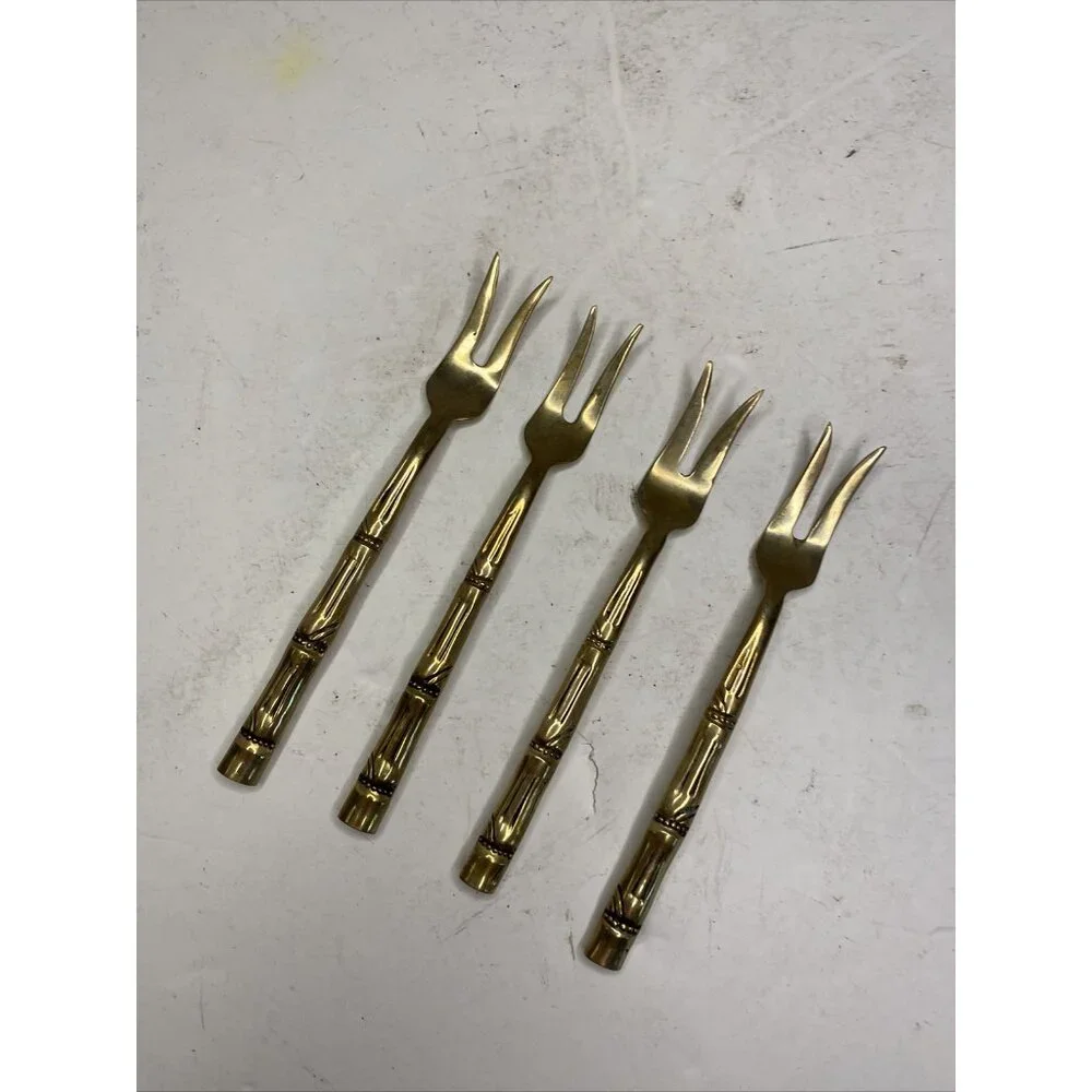 Bamboo Design Thailand Nickelbronze Appetizer Cocktail Forks & Spoon Set of 5
